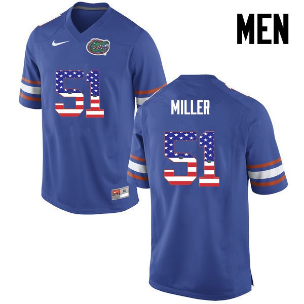 Florida Gators Men #51 Ventrell Miller College Football USA Flag Fashion Blue